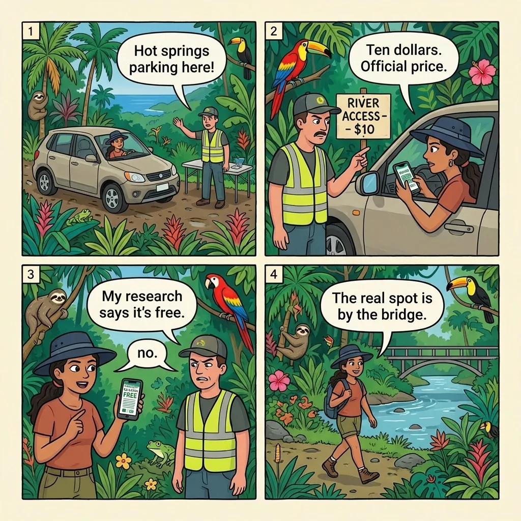 Río Chollín Fake Hot-Springs Day-Pass — comic illustration