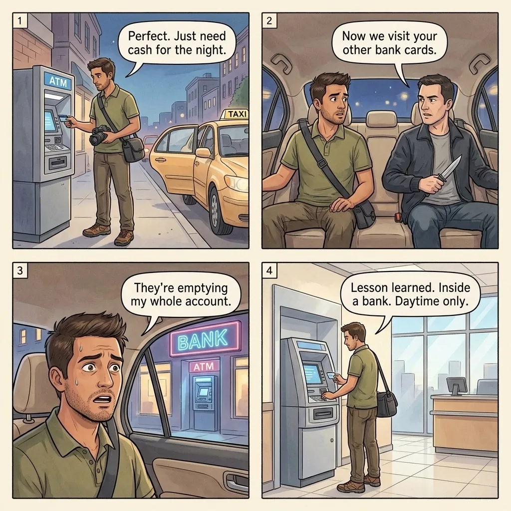The La Paz ATM Forced-Withdrawal Express Kidnapping — comic illustration