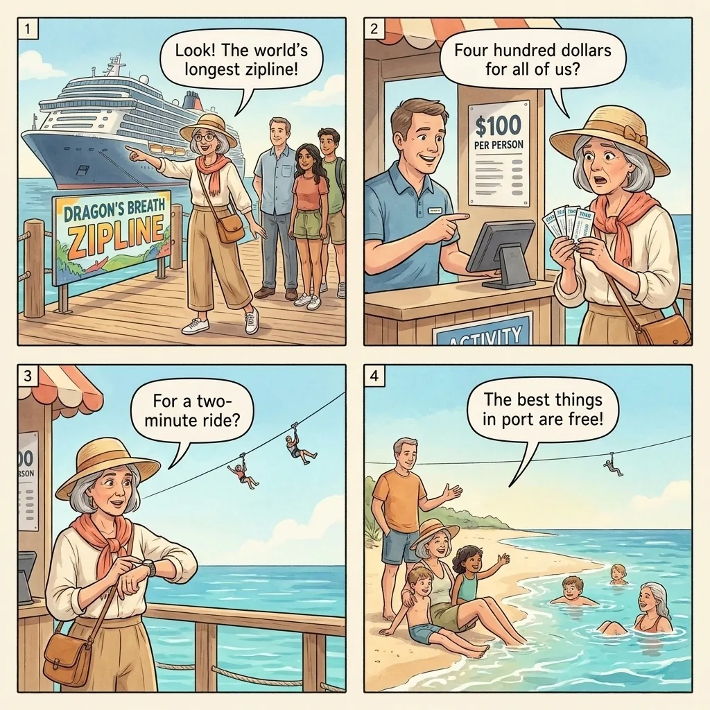 Overpriced On-Shore Excursion Markups — comic illustration