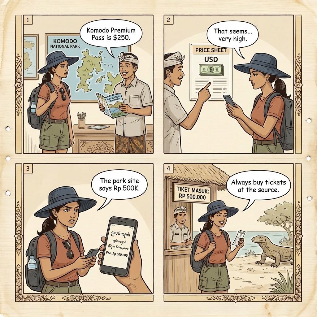 Komodo National Park Entry Fee Confusion — comic illustration