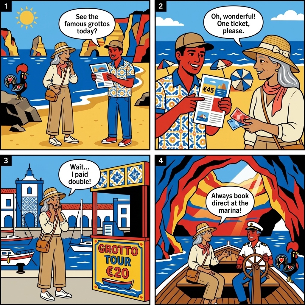 Ponta da Piedade Grotto Boat Tour Reseller Markup — comic illustration