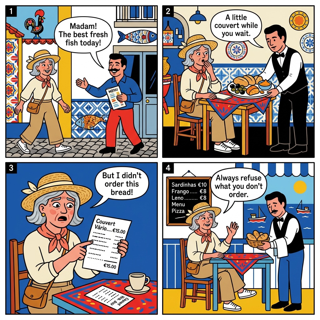 Old Town Restaurant Couvert & Tourist-Menu Inflation — comic illustration