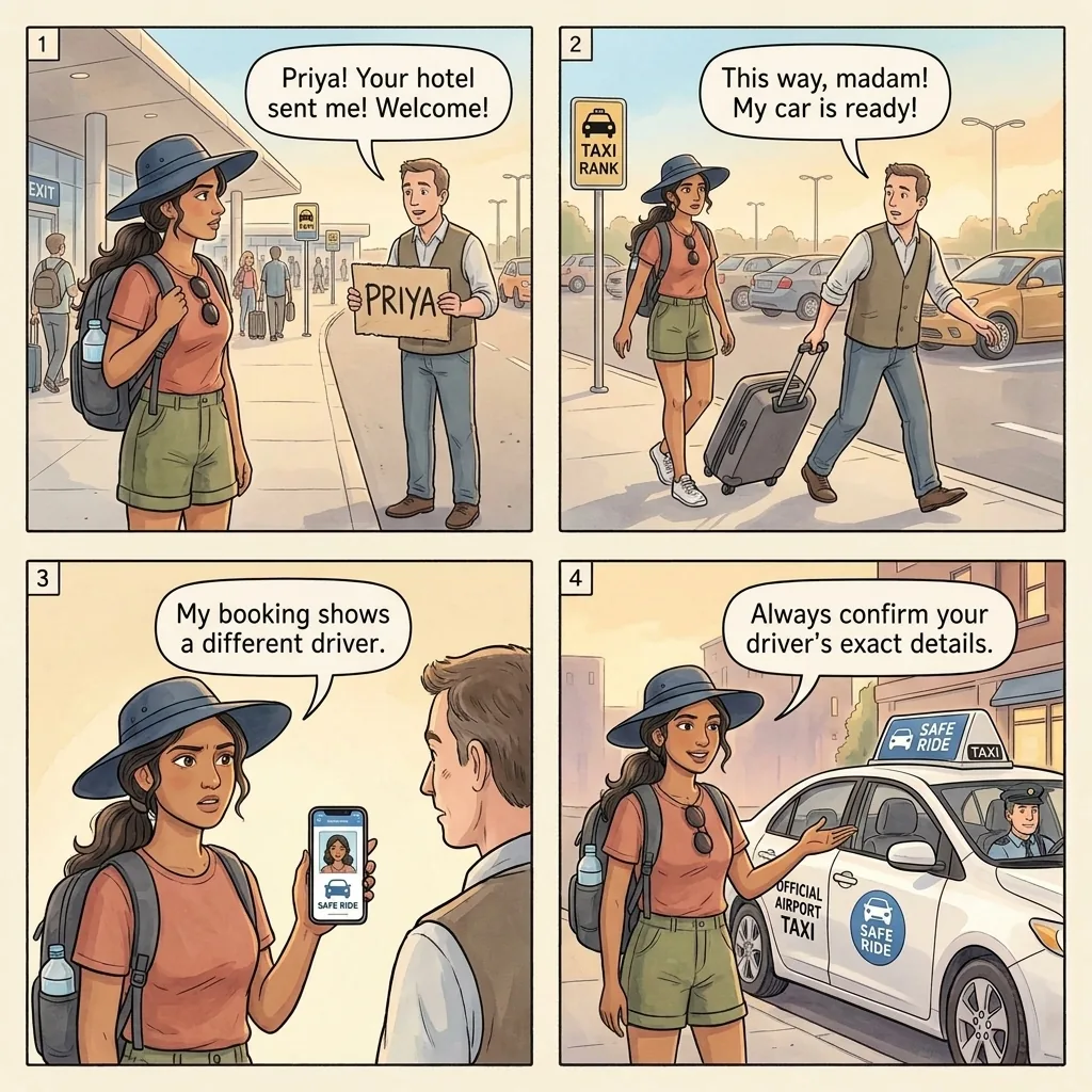 The Murtala Muhammed Fake-Greeter Extortion — comic illustration