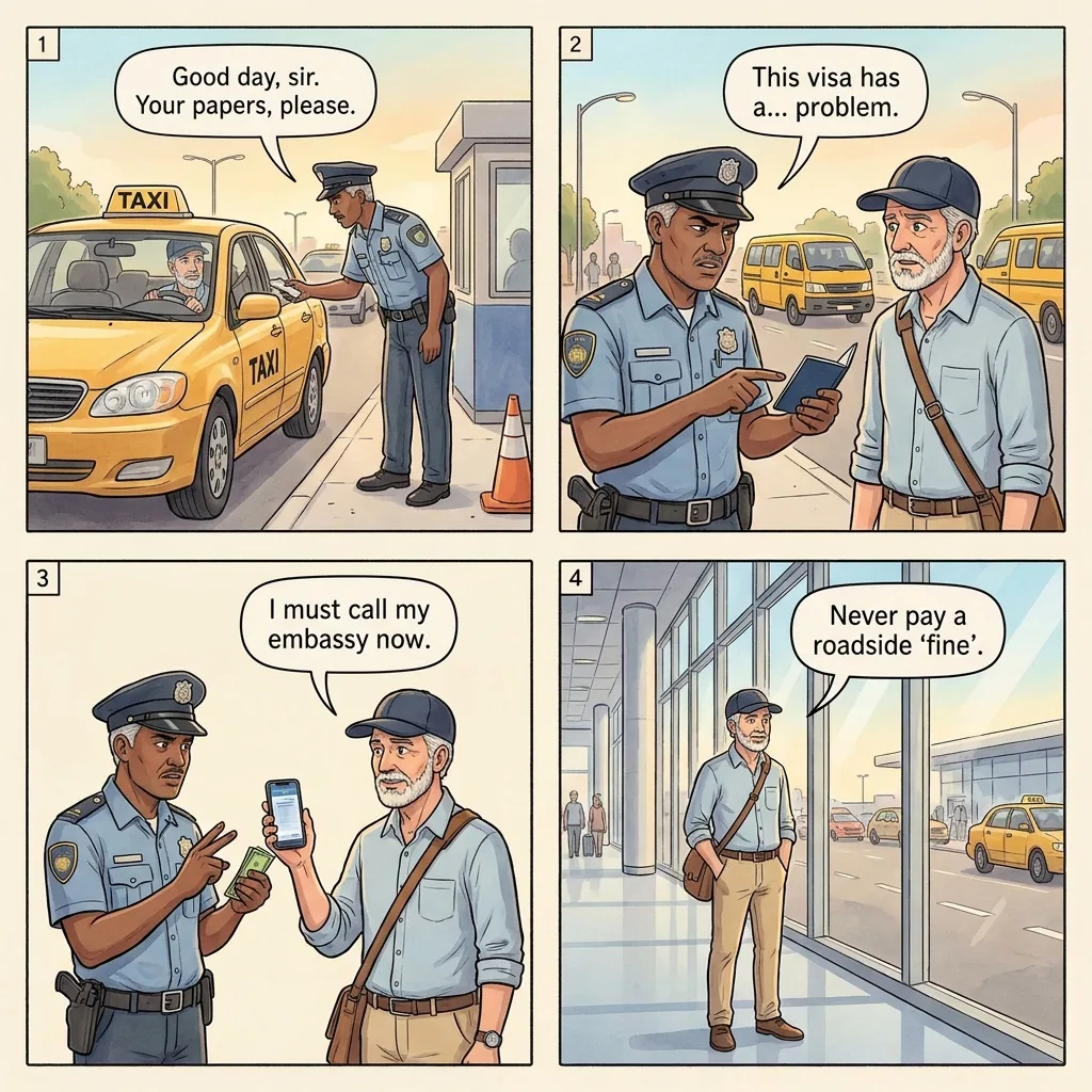 The Cele-Ijesha Checkpoint Shakedown — comic illustration