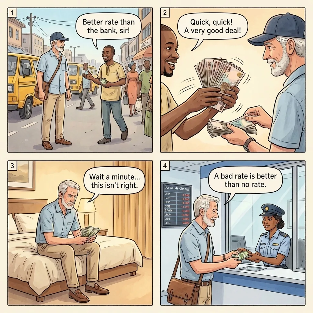 The Broad Street Naira Black-Market Hand-Off — comic illustration