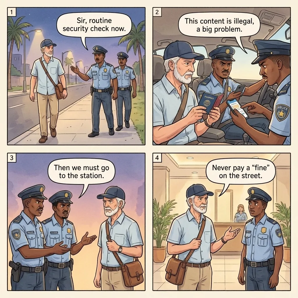 The Victoria Island Fake-Cop Shakedown — comic illustration