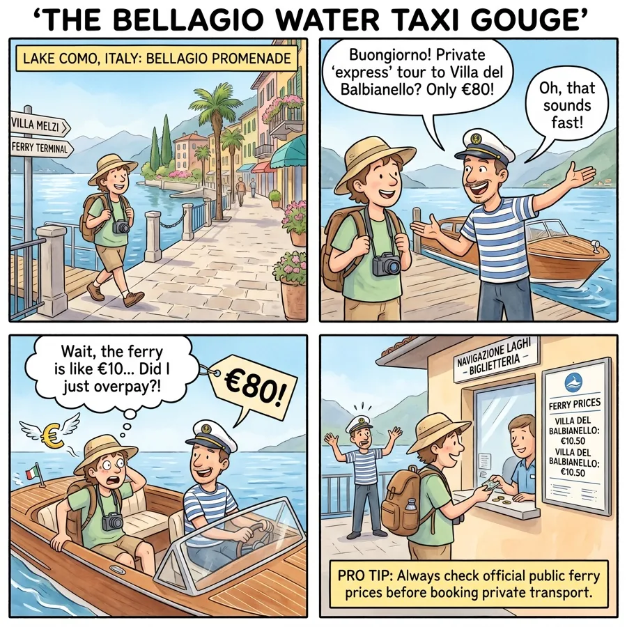 Bellagio/Varenna "Taxi Abusivo" Malpensa Flat-Rate — comic illustration
