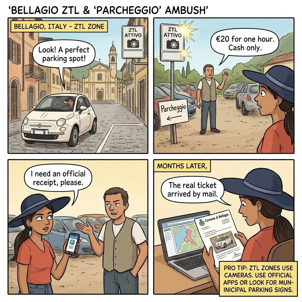 Bellagio ZTL & Parking Ambush — comic illustration