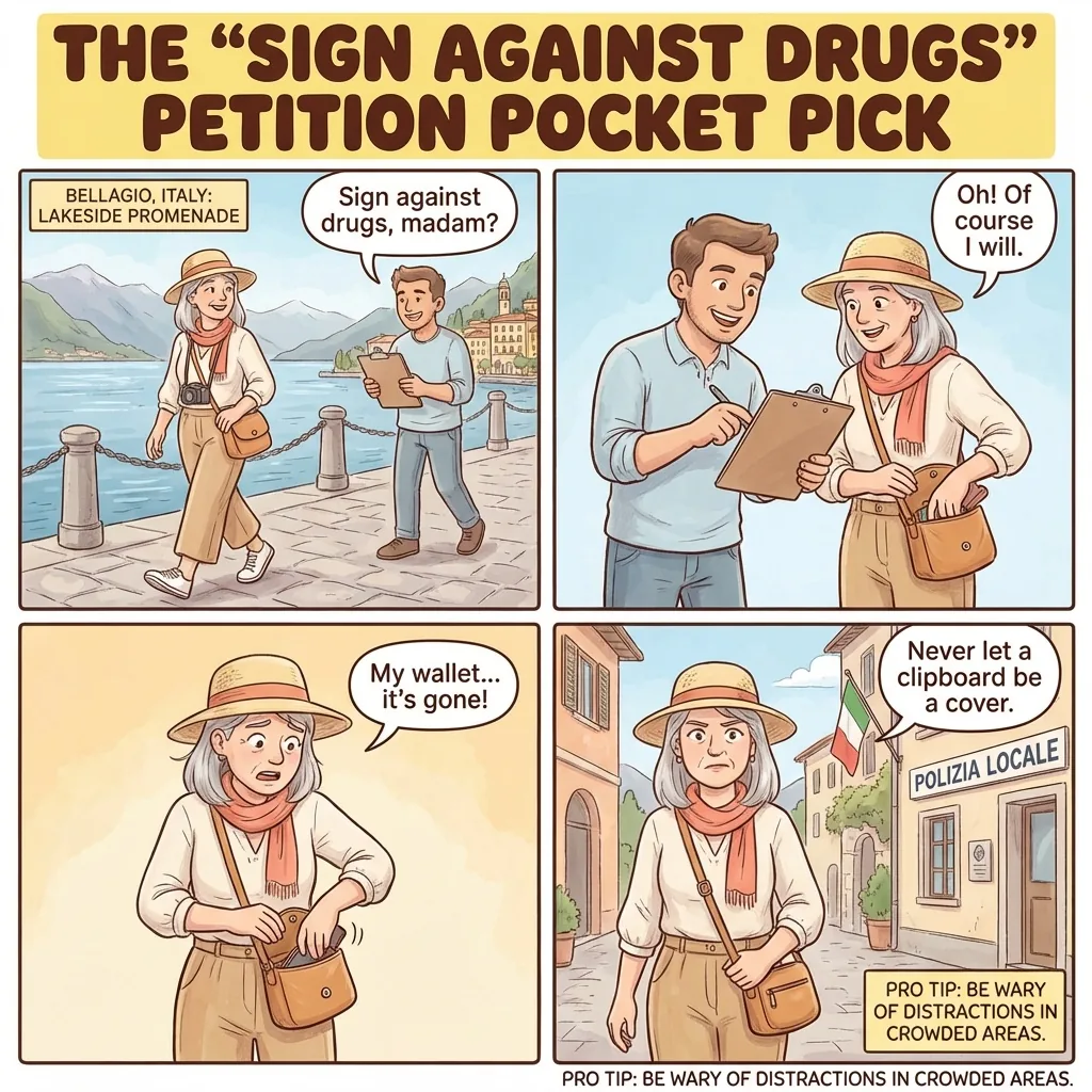 Bellagio "Petition Against Drugs" Pickpocket — comic illustration