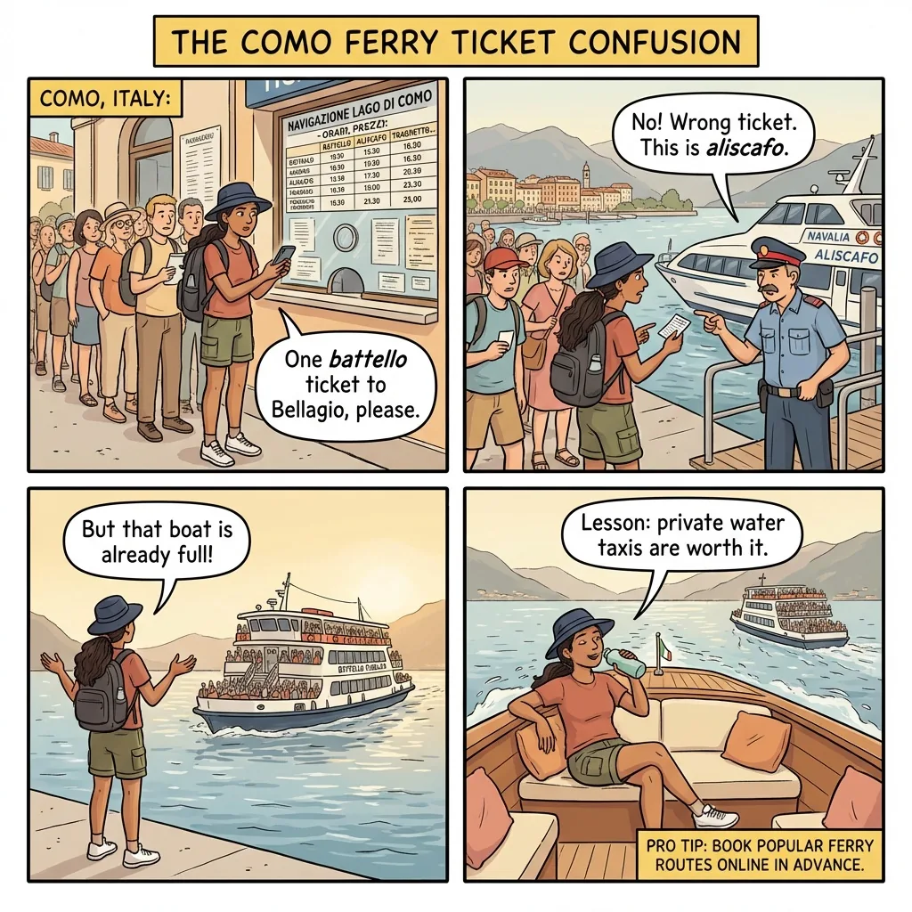 Navigazione Laghi "Wrong Ticket" Trap — comic illustration