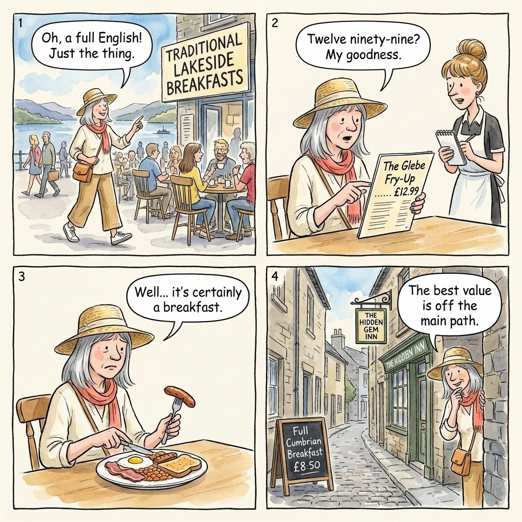 Bowness & Keswick Tourist-Trap Restaurants (£12.99 Basic Fry-Up) — comic illustration