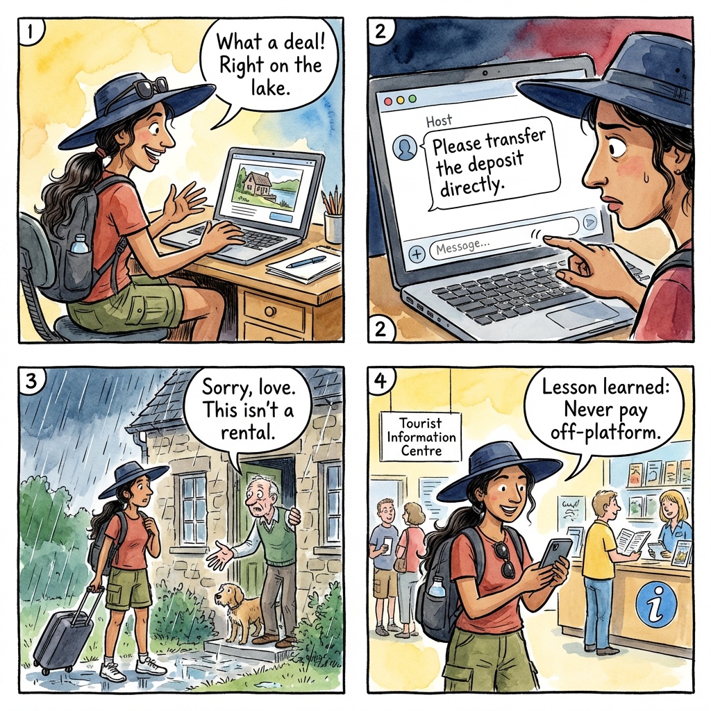 Lake District Short-Let / Airbnb Lookalike Fraud — comic illustration