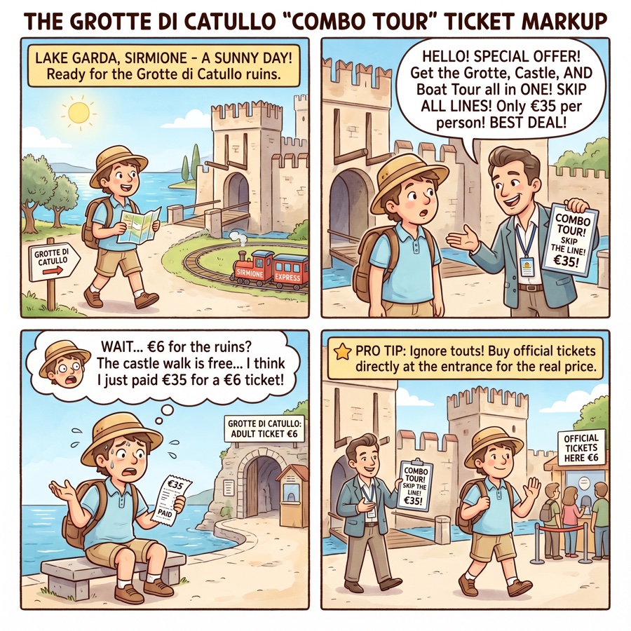 The Grotte di Catullo "Combo Tour" Ticket Markup — comic illustration
