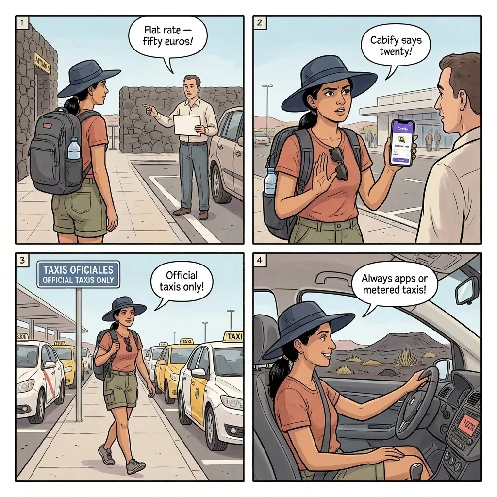 Arrecife Airport & Puerto del Carmen Taxi Overcharge — comic illustration
