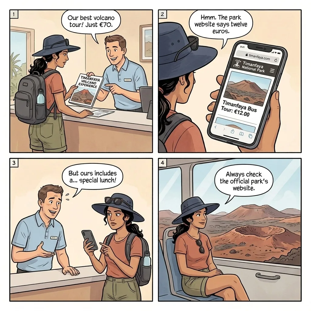 Timanfaya National Park Excursion Package Upsells — comic illustration