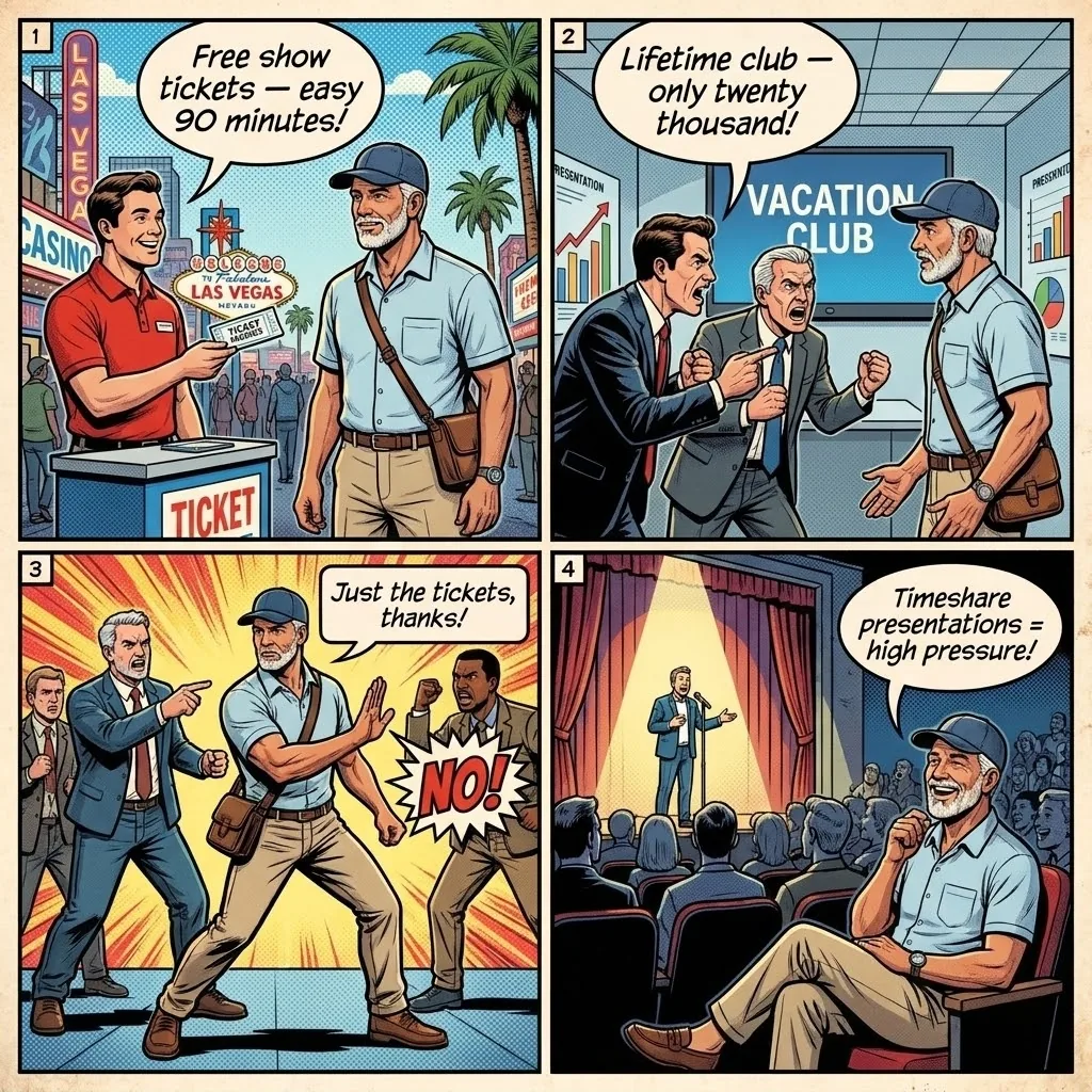 Timeshare Vacation Club Pitch — comic illustration