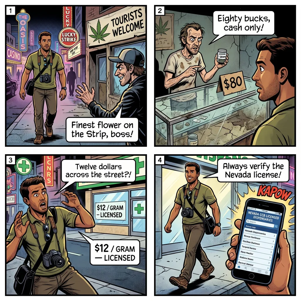 Fake Dispensary Overcharging — comic illustration