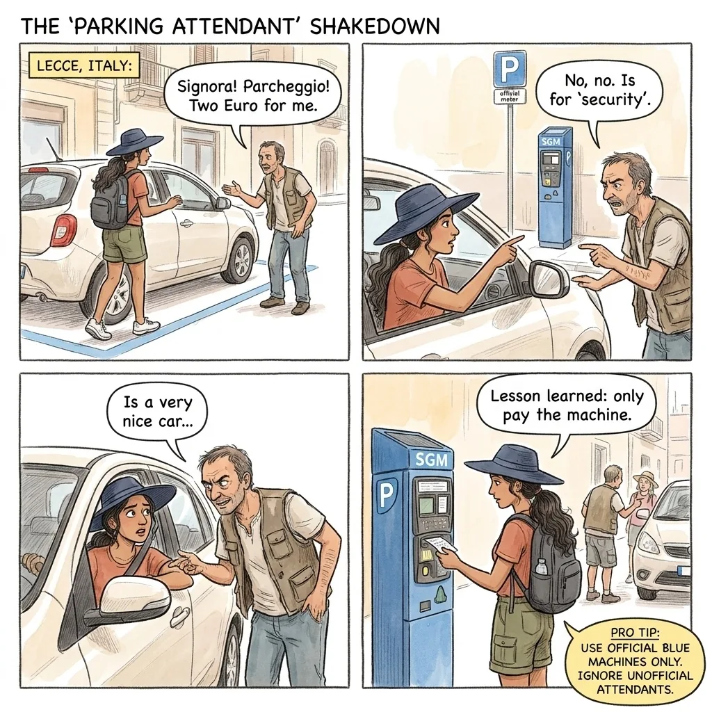 Lecce Parcheggiatore Abusivo Cash Shake-Down — comic illustration