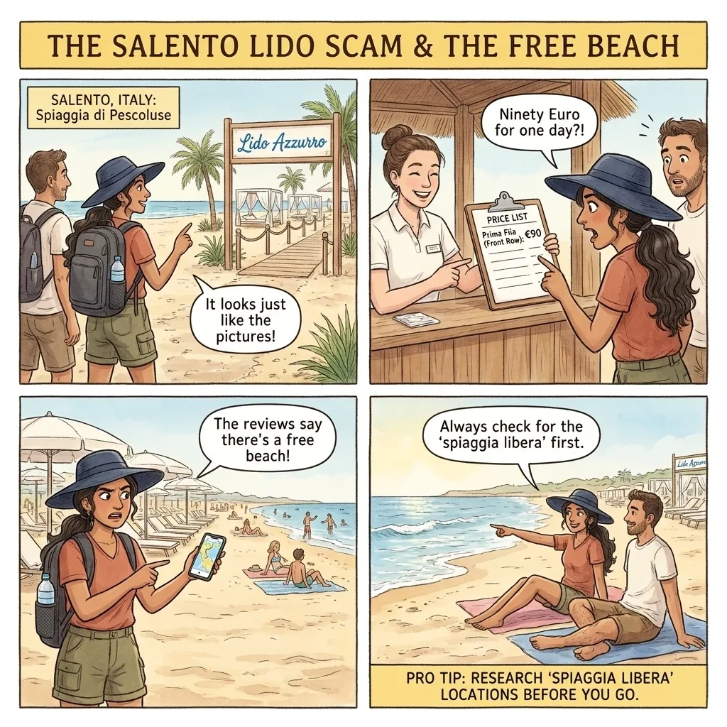 Salento Lido Sticker-Shock at Gallipoli and Pescoluse — comic illustration