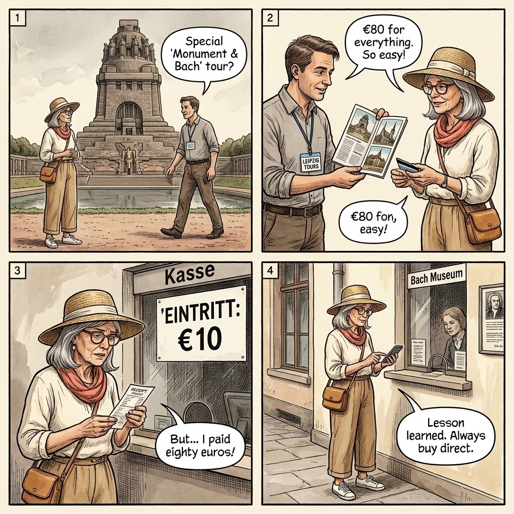 Leipzig Völkerschlachtdenkmal + Tour-Package Overcharge — comic illustration