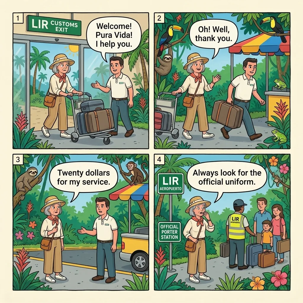 Unofficial Airport Porter Luggage Grab at LIR — comic illustration