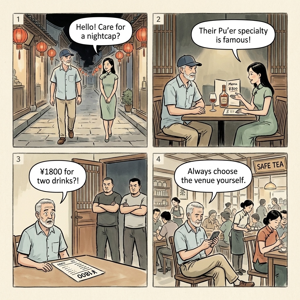 Lijiang Nightlife Drink Spiking & Dating-App Bar Traps — comic illustration