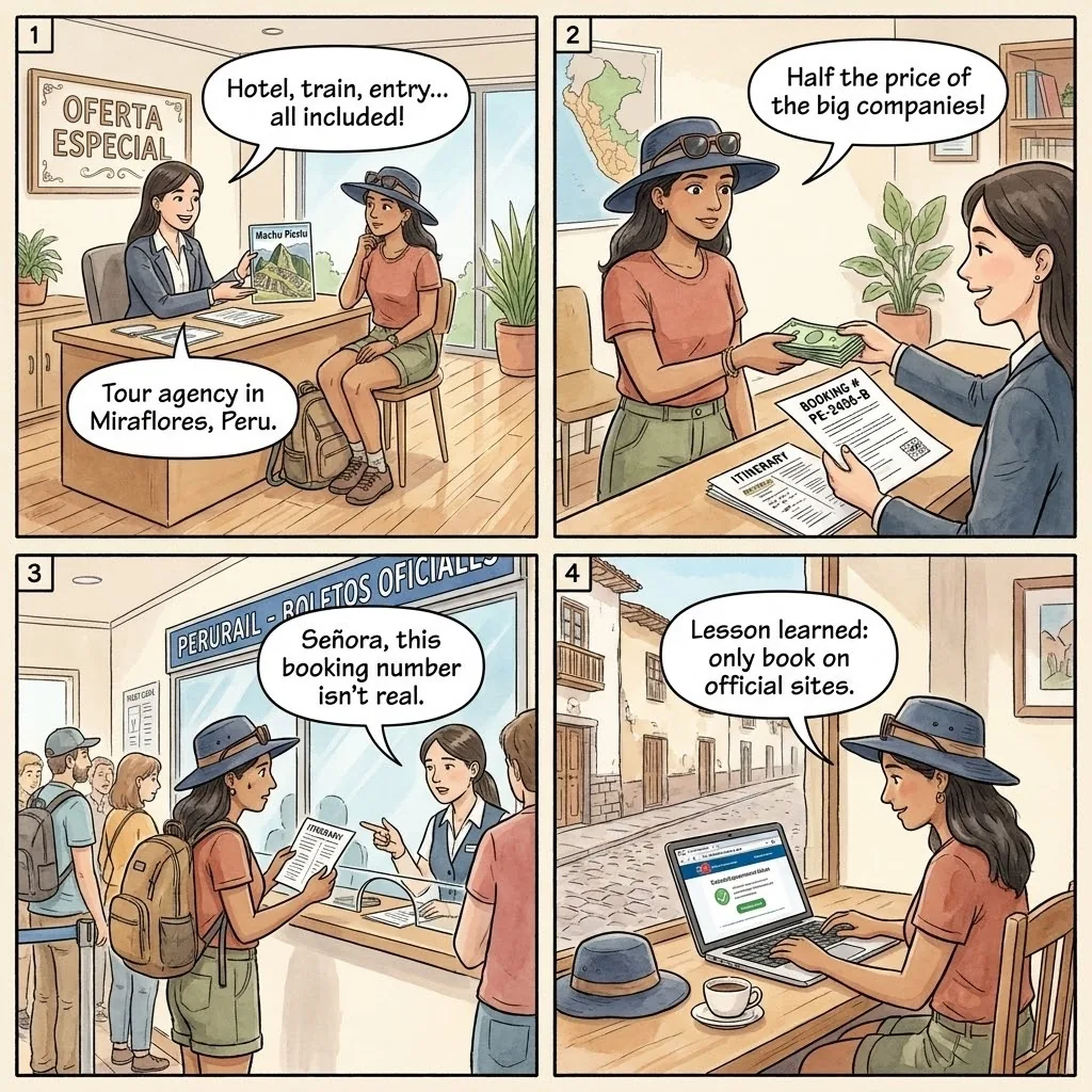 The Lima Miraflores Fake Machu Picchu Agency — comic illustration