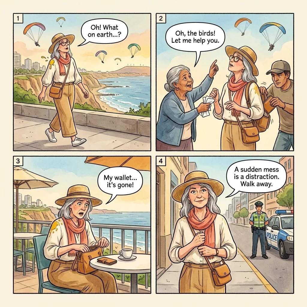 The Lima Mustard-Smear Pickpocket Distract — comic illustration