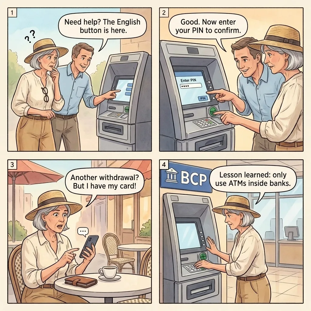 The Miraflores ATM 'Helper' PIN Watch — comic illustration