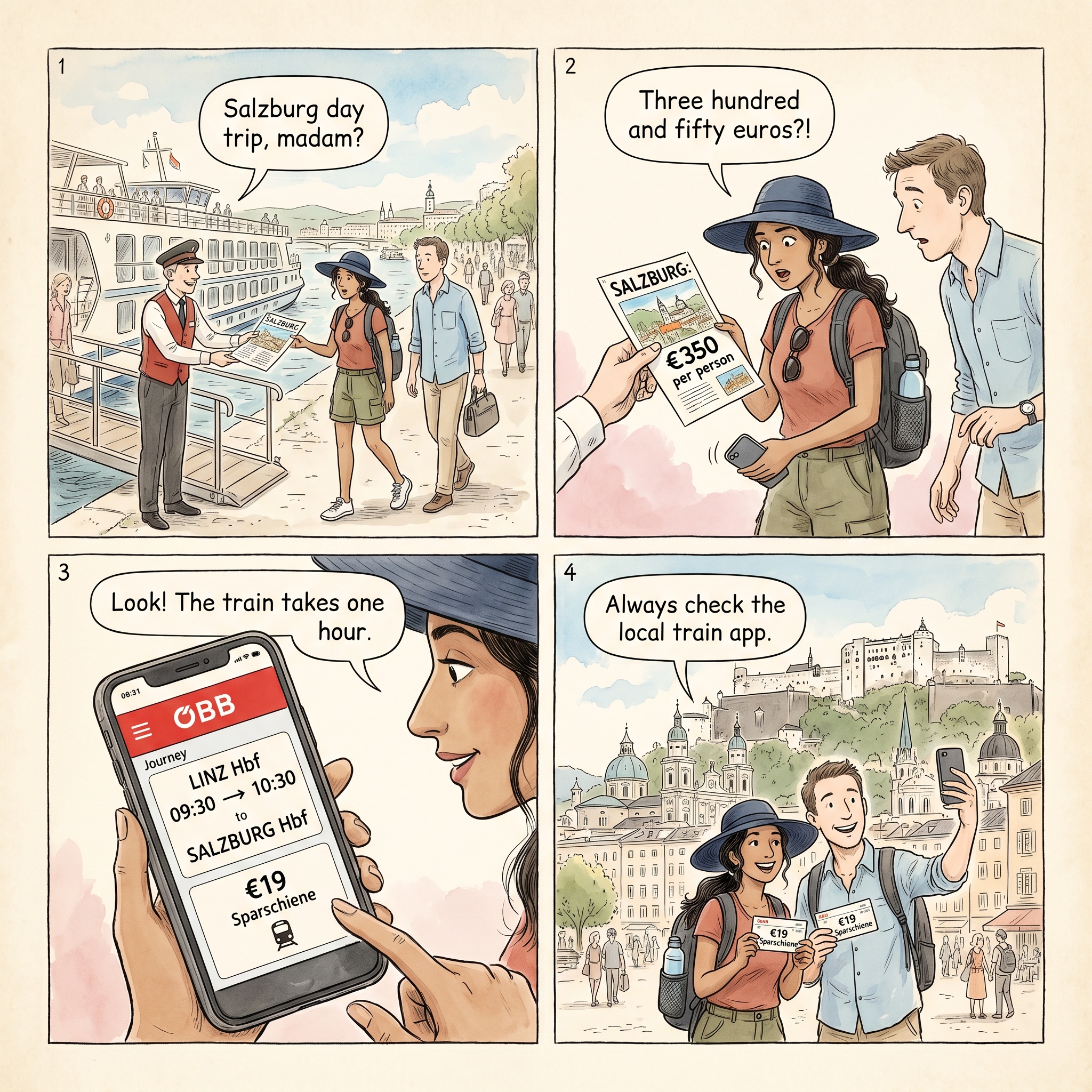 Overpriced Salzburg Shore Excursion From The Dock — comic illustration
