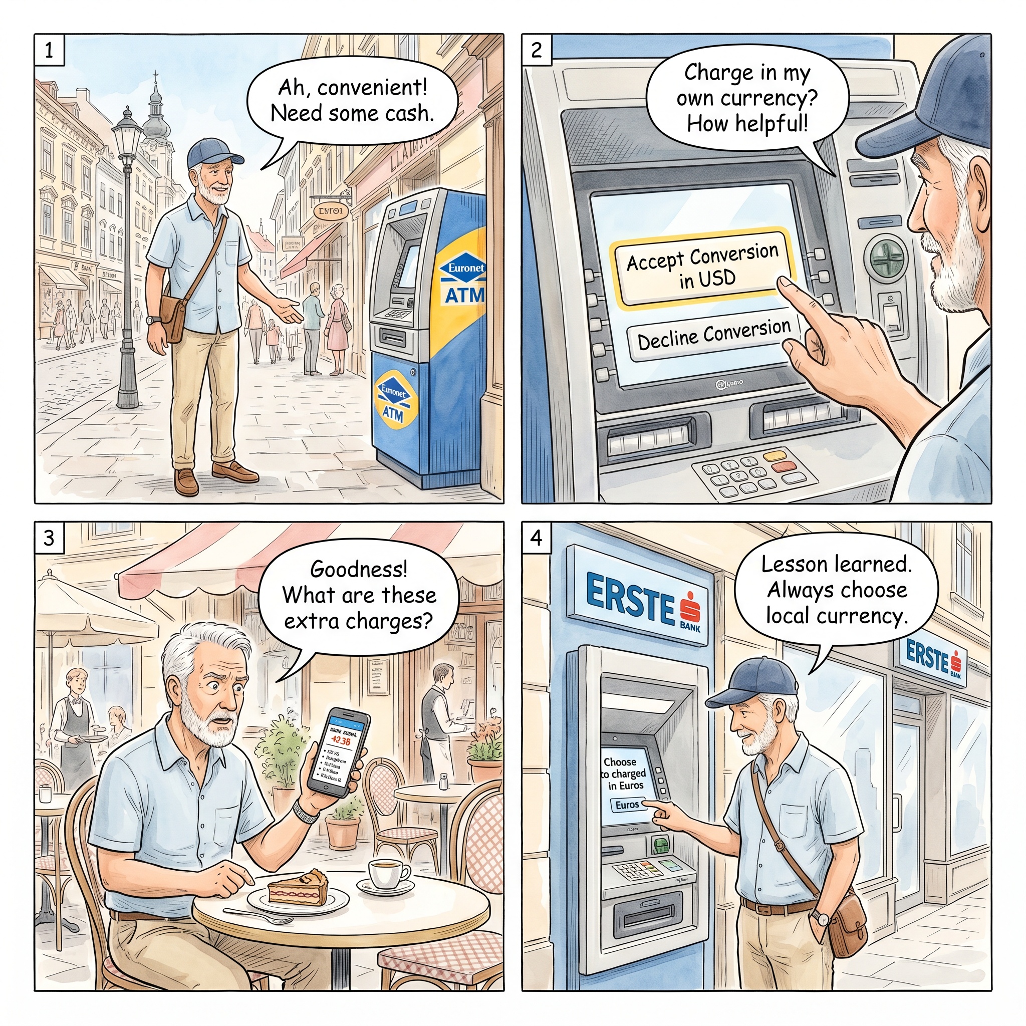 Euronet ATM Conversion Trap On Landstraße — comic illustration