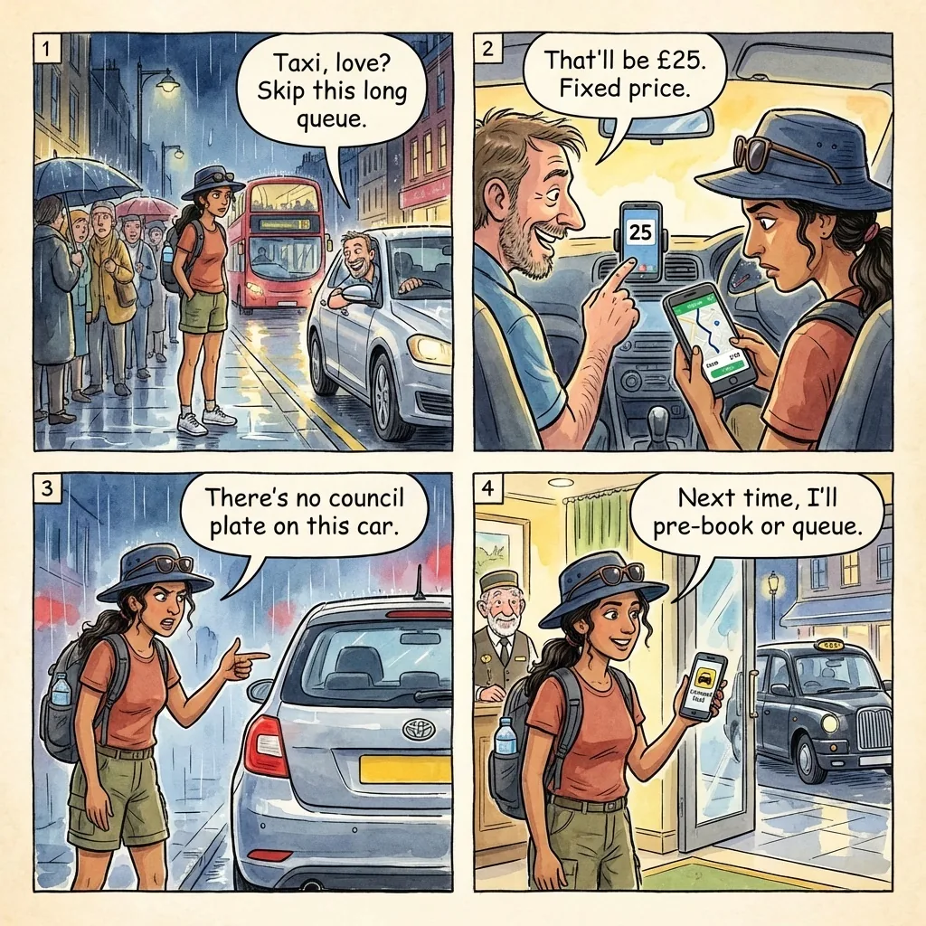 Unlicensed Private Hire Vehicle Plying for Hire — comic illustration