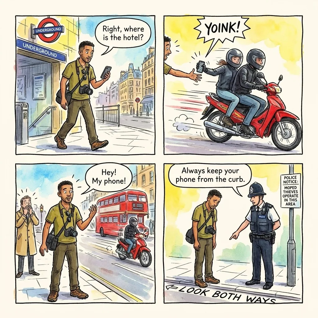 The Moped Phone Snatch — comic illustration
