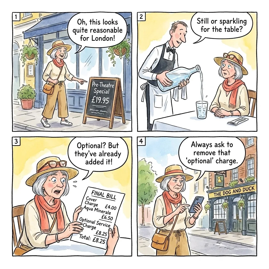 The Overpriced Tourist Restaurant Trick — comic illustration