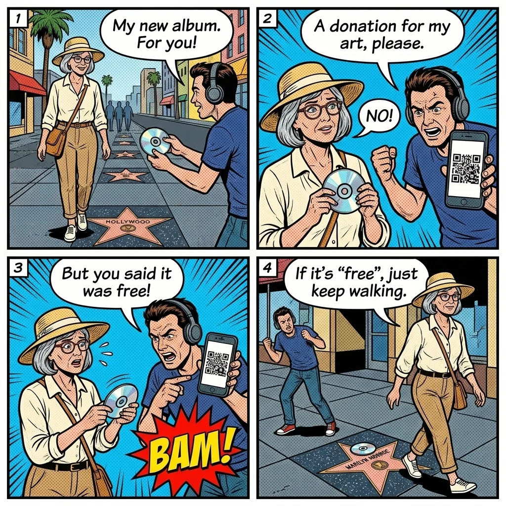 Fake Mixtape / Free CD Hustle — comic illustration