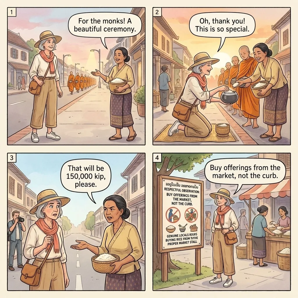 The Sakkaline Road Alms-Ceremony Sticky Rice Hustle — comic illustration