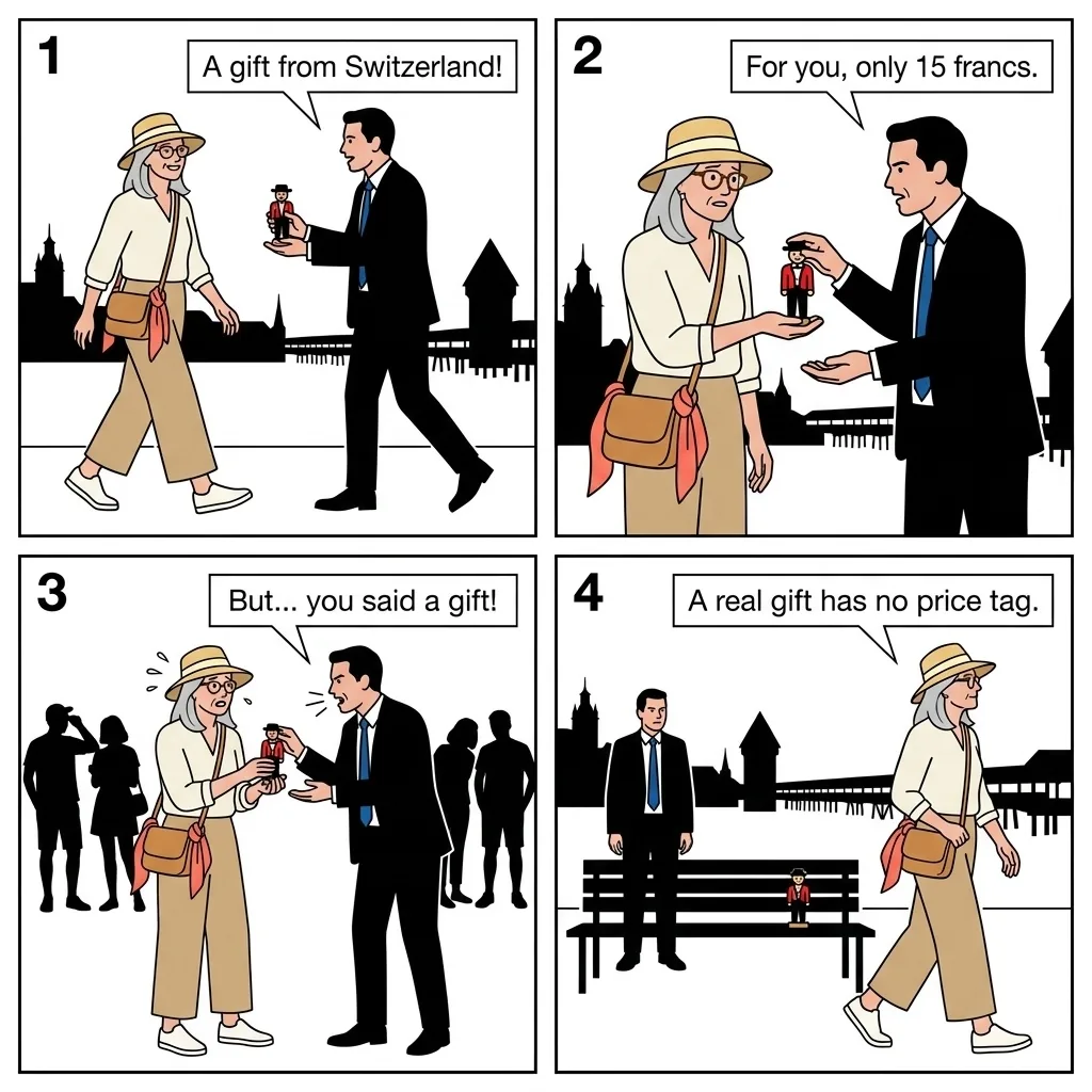 The Forced Souvenir Gift — comic illustration