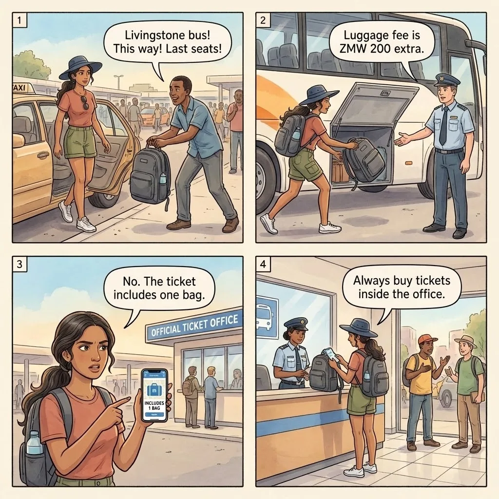 The Intercity Bus Terminus Luggage-Tout Hustle — comic illustration