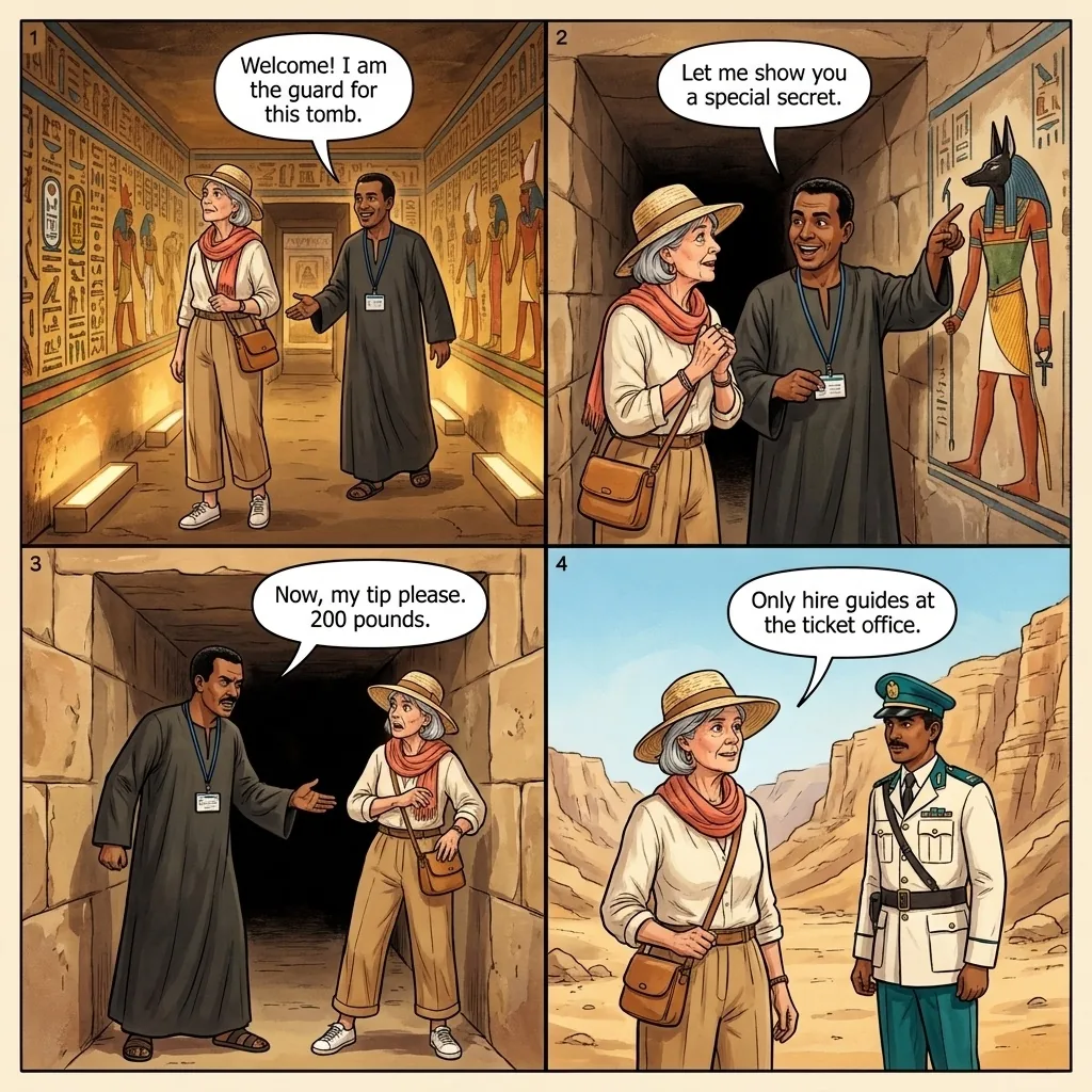 The Fake Temple Guide — comic illustration