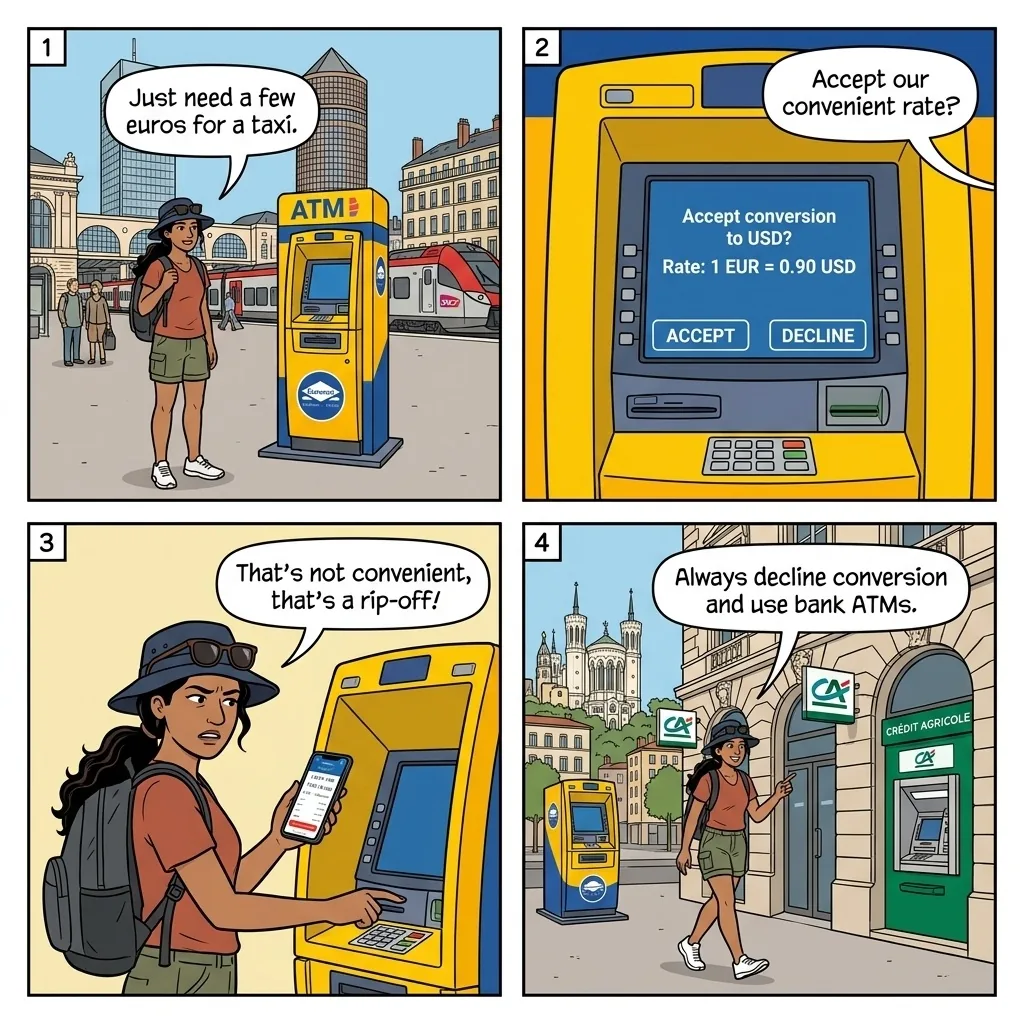 ATM Skimming / Private ATM Scam — comic illustration