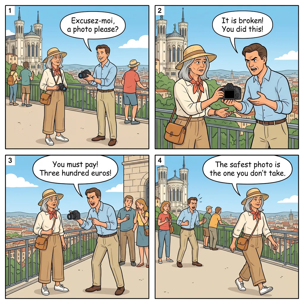 Broken Camera Scam — comic illustration