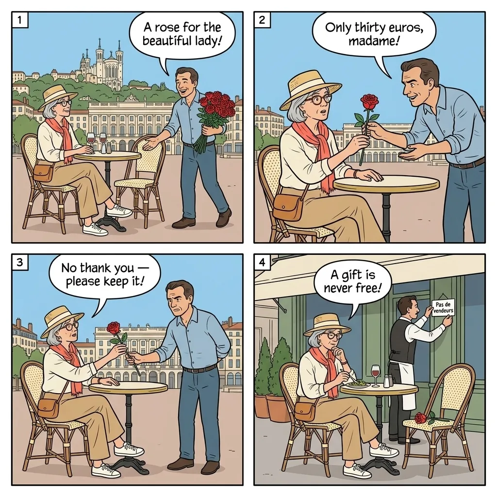 Rose/Flower Scam — comic illustration