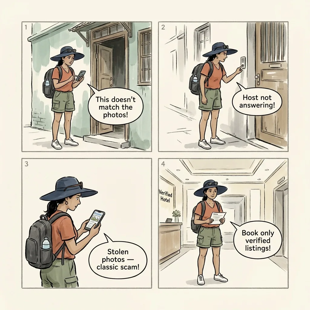 Fake Hotel Booking & Airbnb in Macau — comic illustration