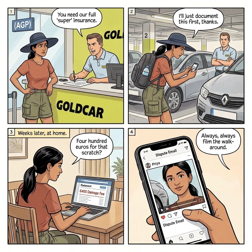 AVIS, Budget, and Budget-Aggregator Rental Car Scams — comic illustration