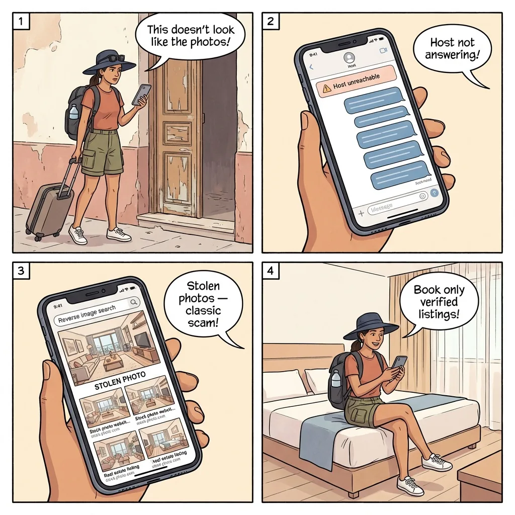 Malaga Airbnb ID-Theft & Off-Platform Rental Fraud — comic illustration