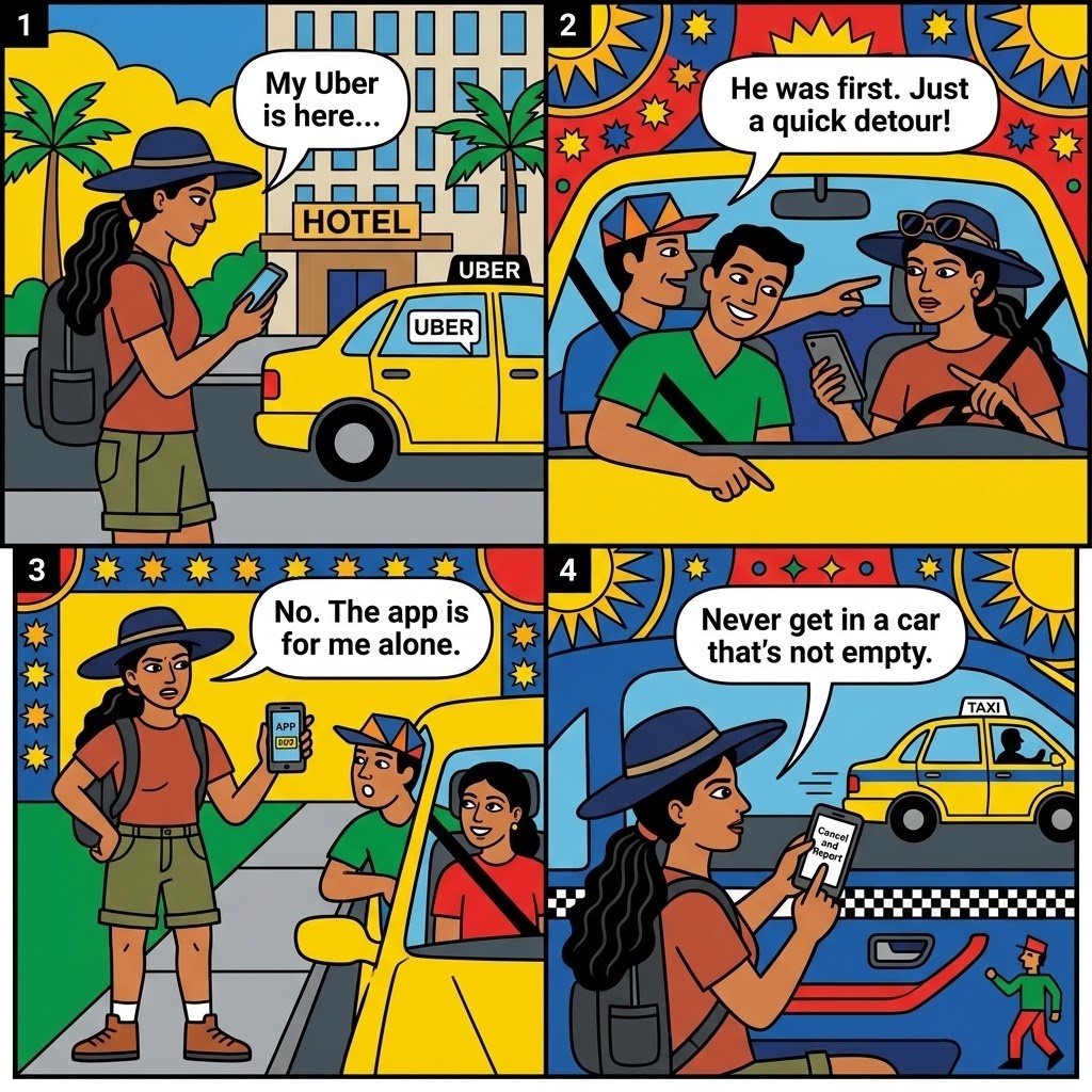 Amazonas Regional Uber & Mototaxi Coordinated-Scam Pattern (Santarém / Alto do Chão Template) — comic illustration