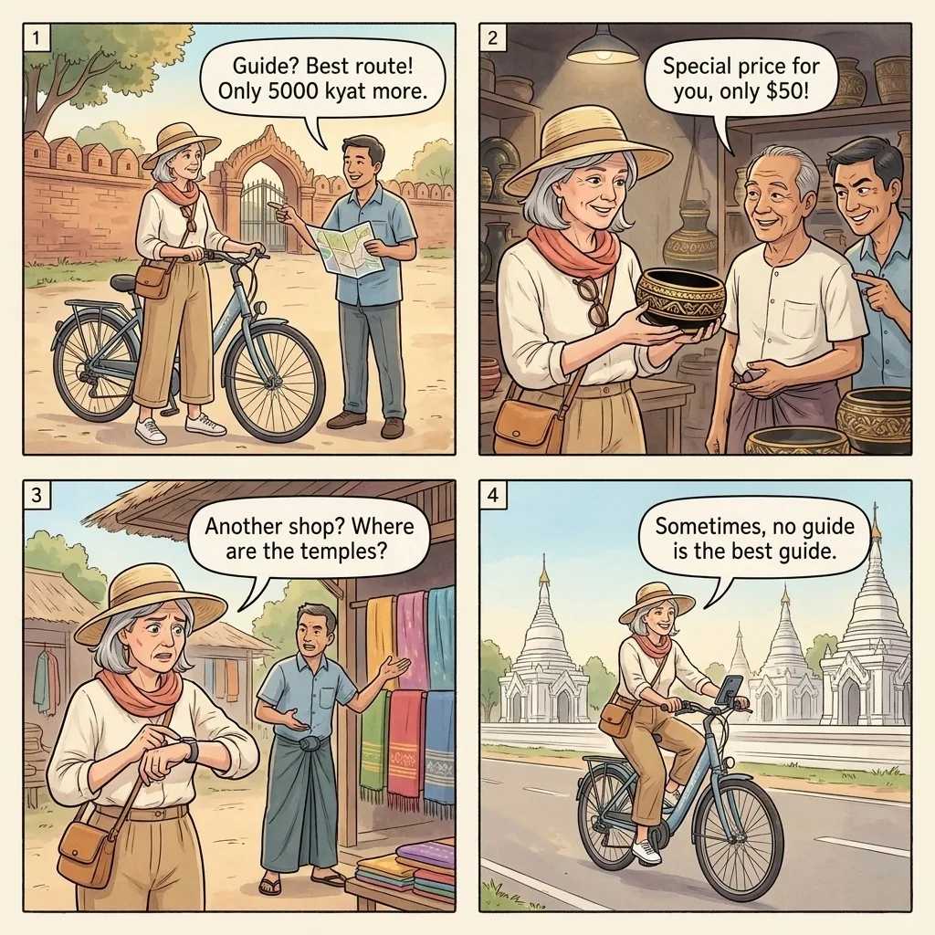 The Mandalay E-Bike Guide Commission Route — comic illustration