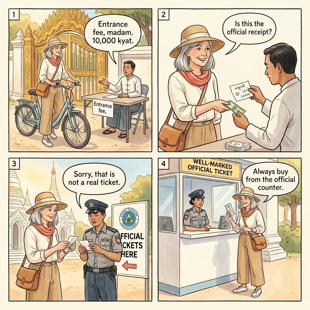 The Mandalay Fake Temple Entrance Fee — comic illustration
