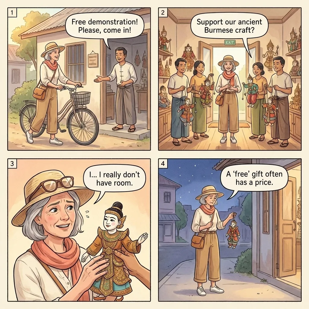 The Mandalay Marionette Workshop Pressure Sale — comic illustration