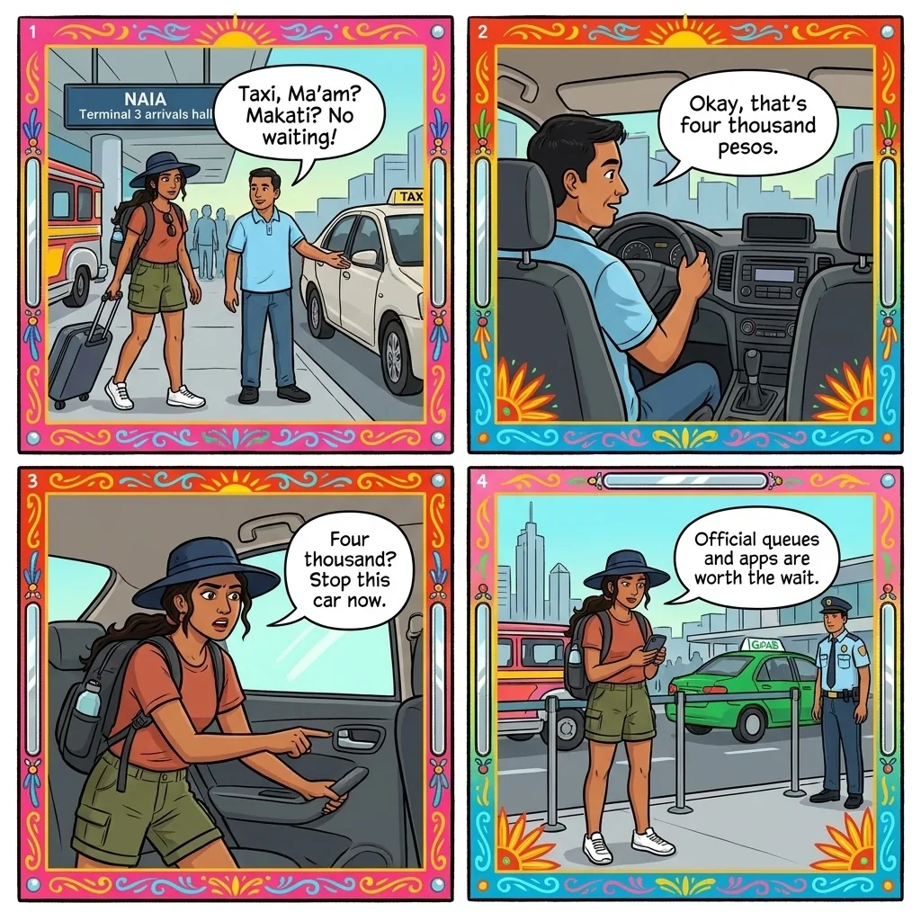 The NAIA Terminal-Touts Flat-Rate Quote — comic illustration